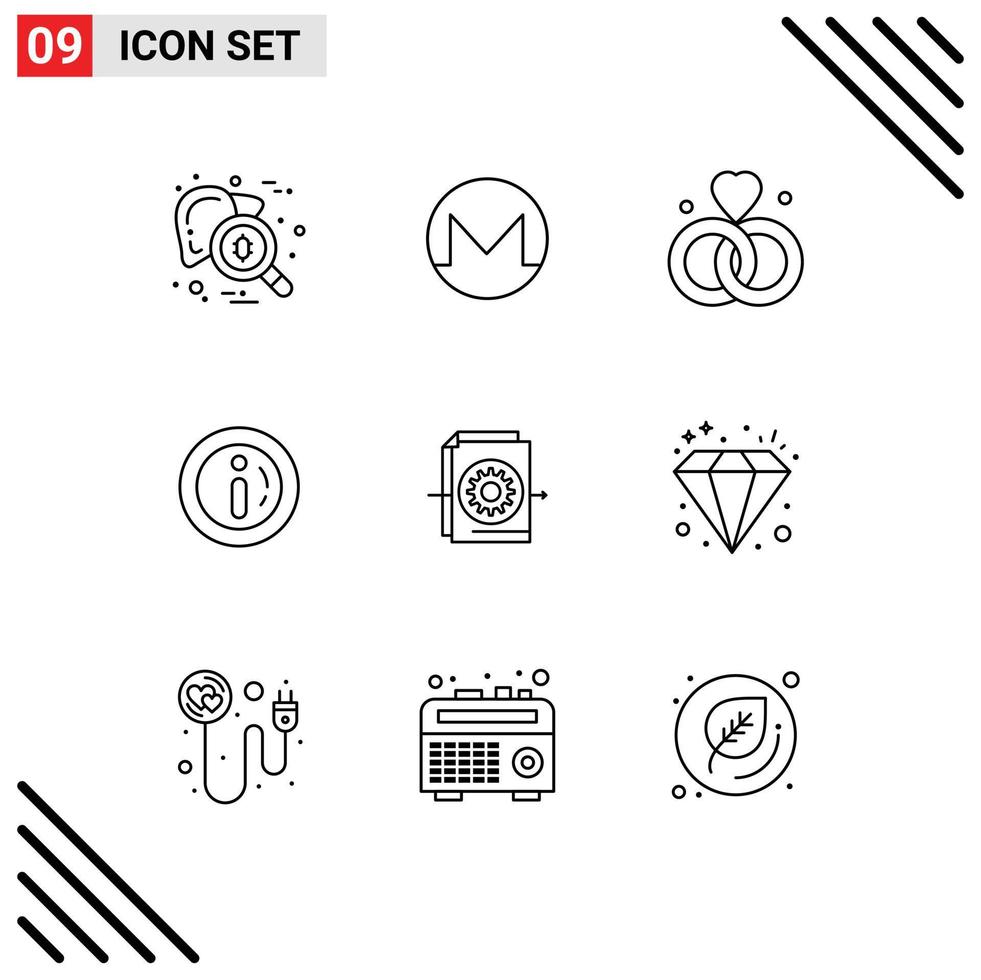 9 Universal Outline Signs Symbols of document alert crypto currency market wedding Editable Vector Design Elements