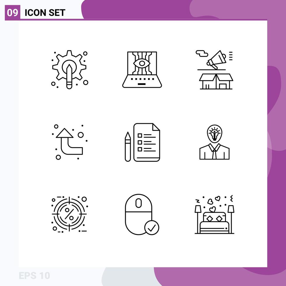 Pack of 9 creative Outlines of left arrows technic open megaphone Editable Vector Design Elements