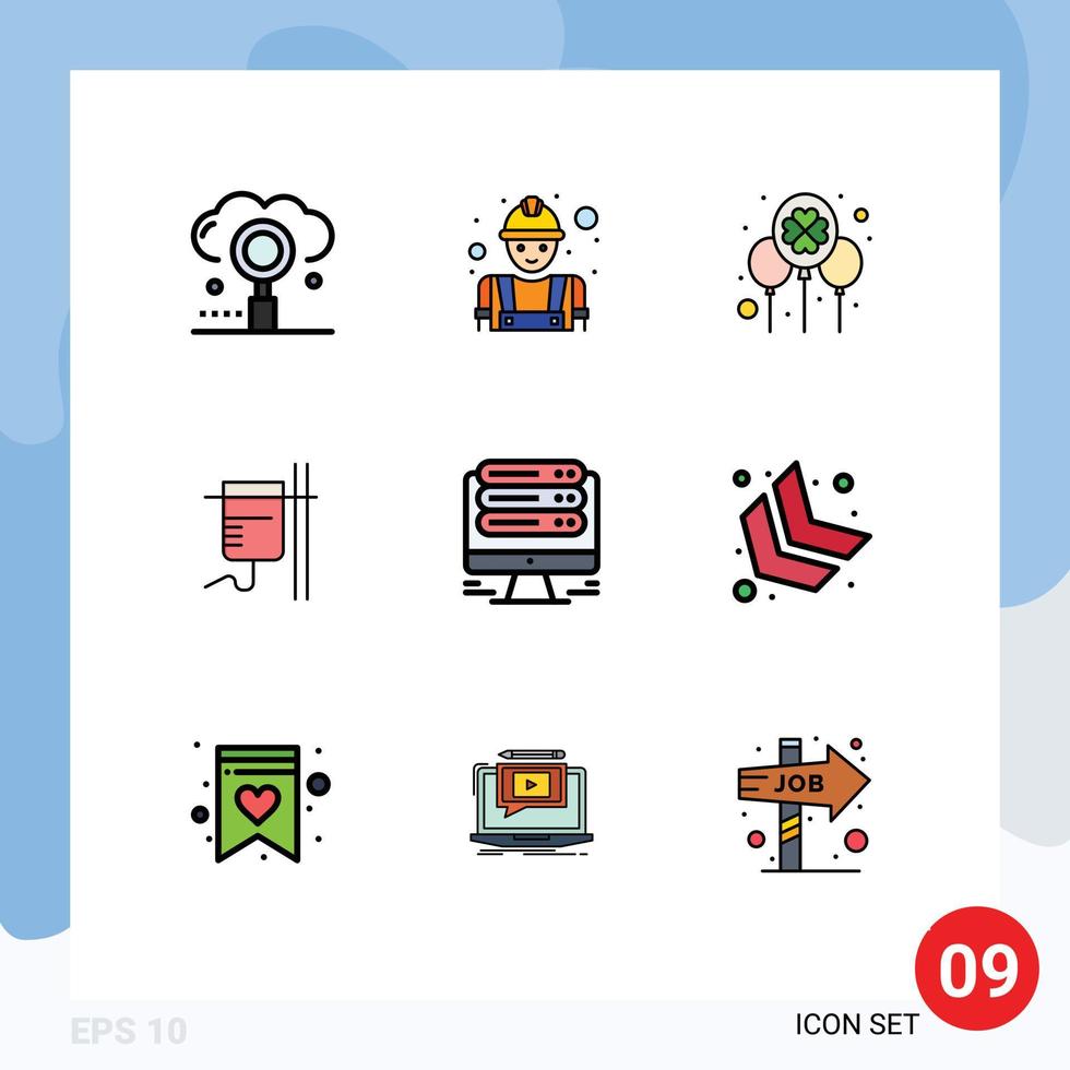 9 User Interface Filledline Flat Color Pack of modern Signs and Symbols of transfusion medical labour healthcare festival Editable Vector Design Elements