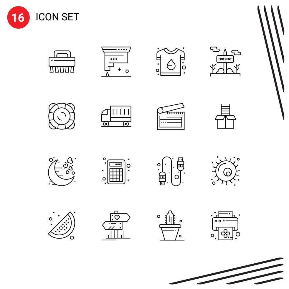 paquete de 16 signos y símbolos de contornos modernos para medios de impresión web, como protección de marca de bienes raíces, camiseta, elementos de diseño de vectores editables