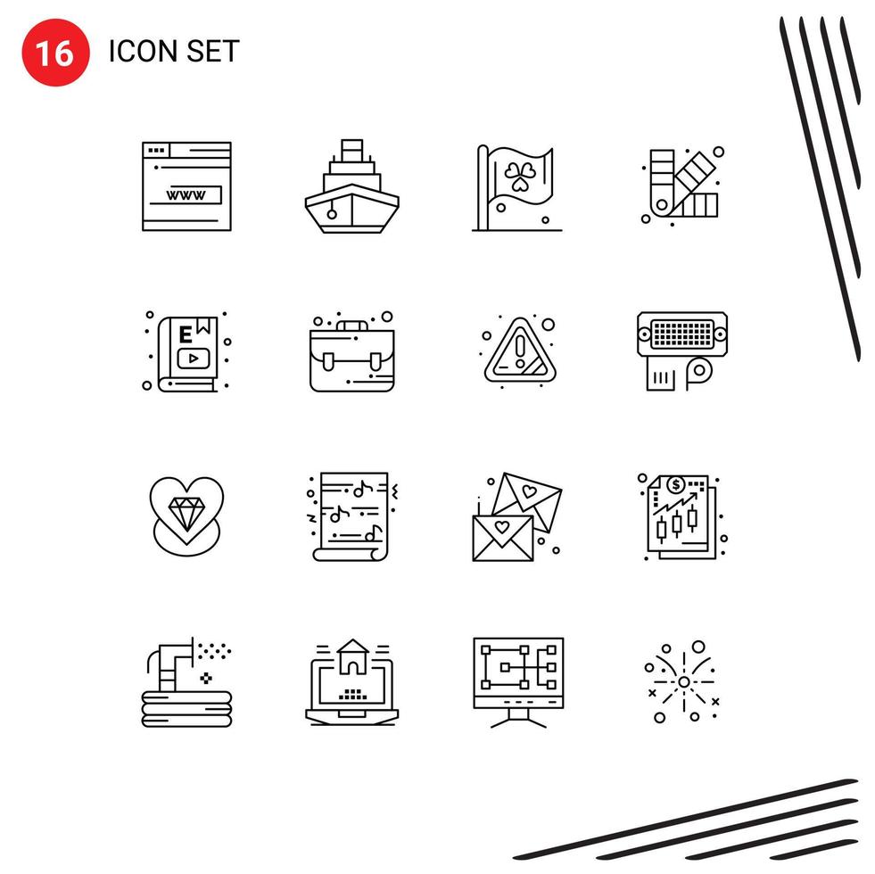 16 User Interface Outline Pack of modern Signs and Symbols of e book art transportation development ireland Editable Vector Design Elements