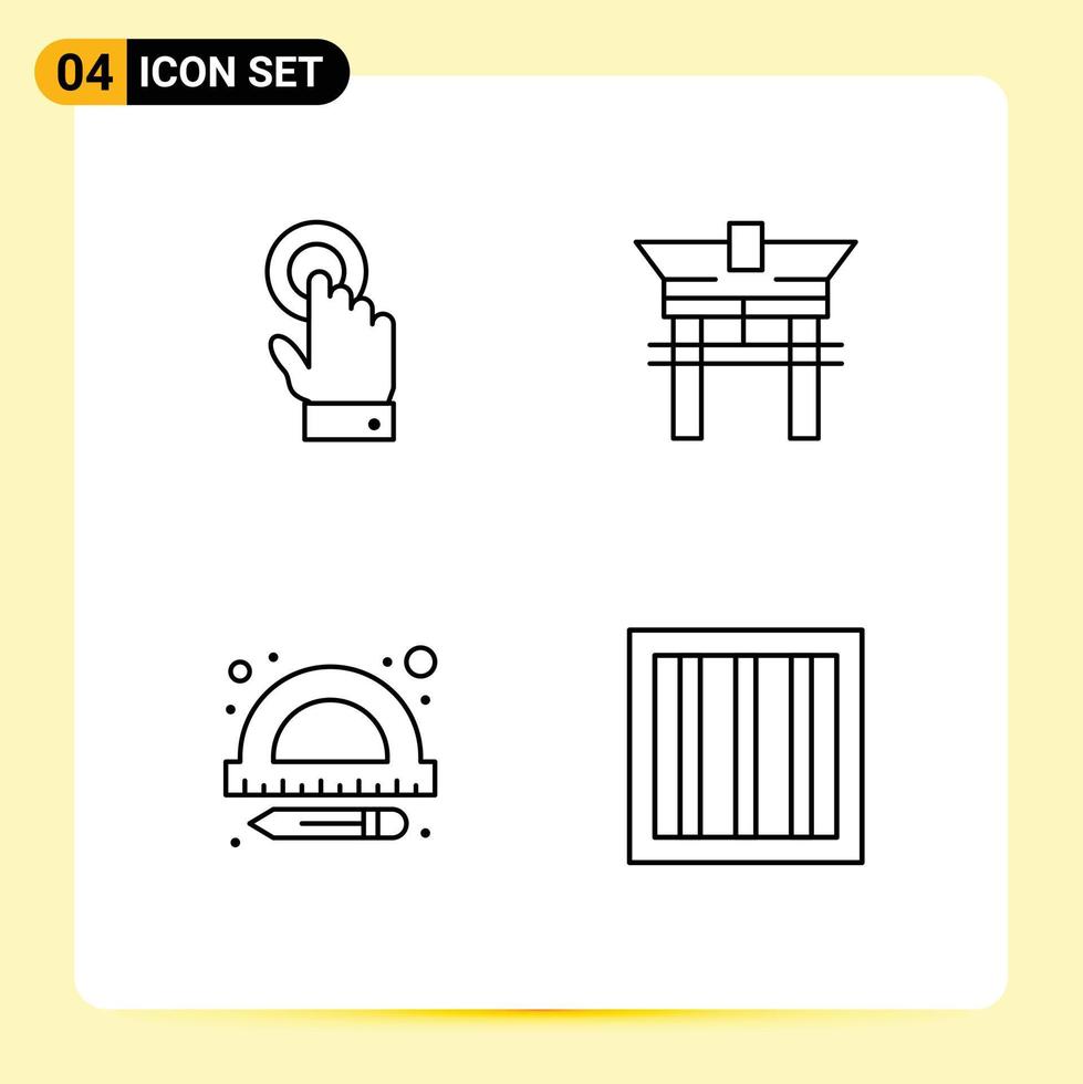 Mobile Interface Line Set of 4 Pictograms of toch ruler technology china criminal Editable Vector Design Elements