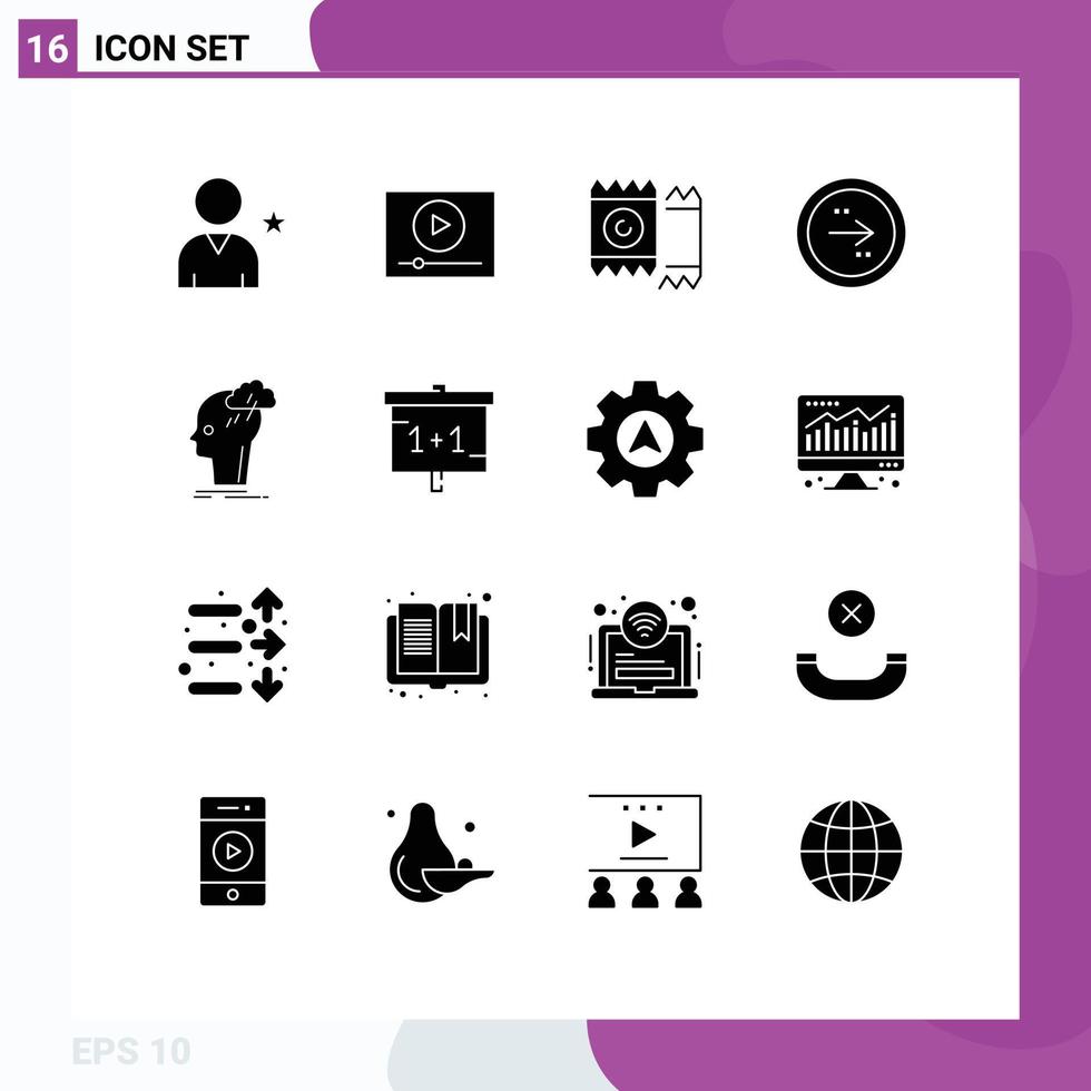 Modern Set of 16 Solid Glyphs and symbols such as brainstorm interface condom direction arrow Editable Vector Design Elements