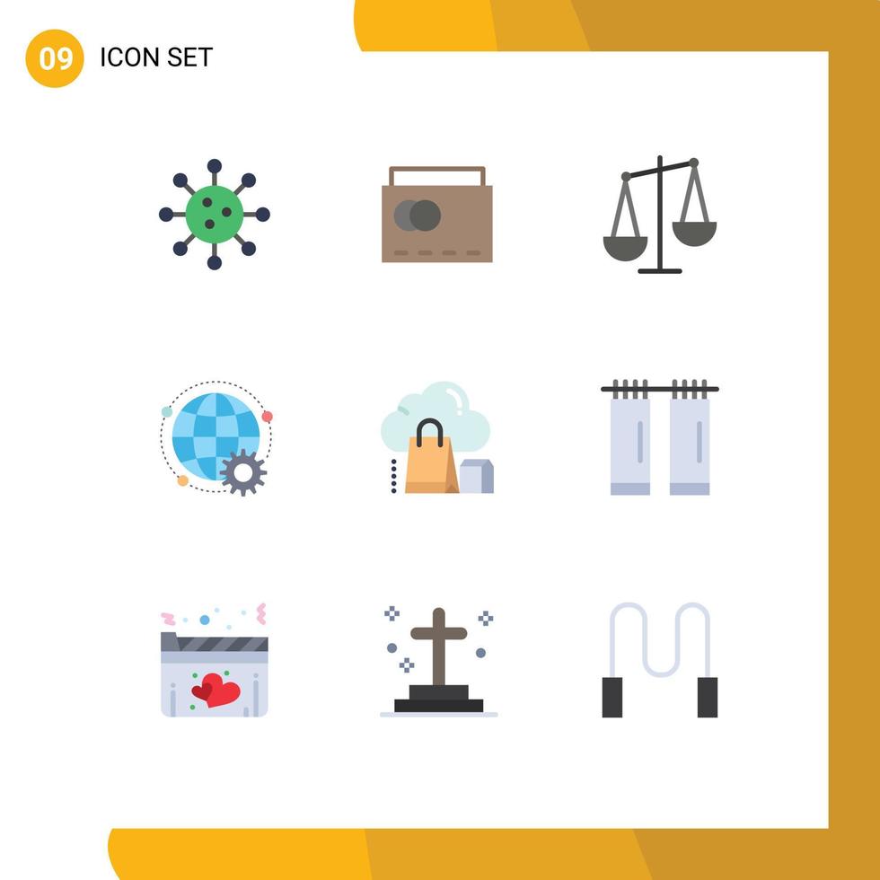 Mobile Interface Flat Color Set of 9 Pictograms of multiplayer world summer online libra Editable Vector Design Elements