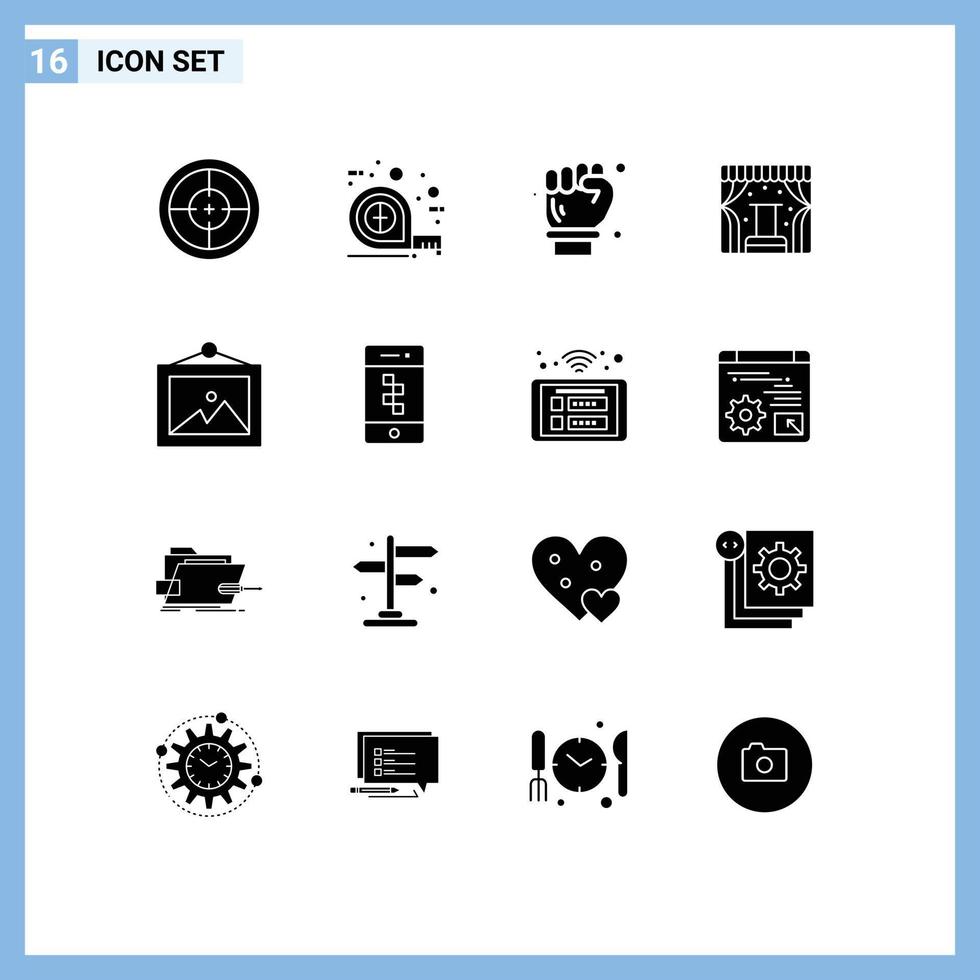 16 Solid Glyph concept for Websites Mobile and Apps photo stage scale show spanner Editable Vector Design Elements