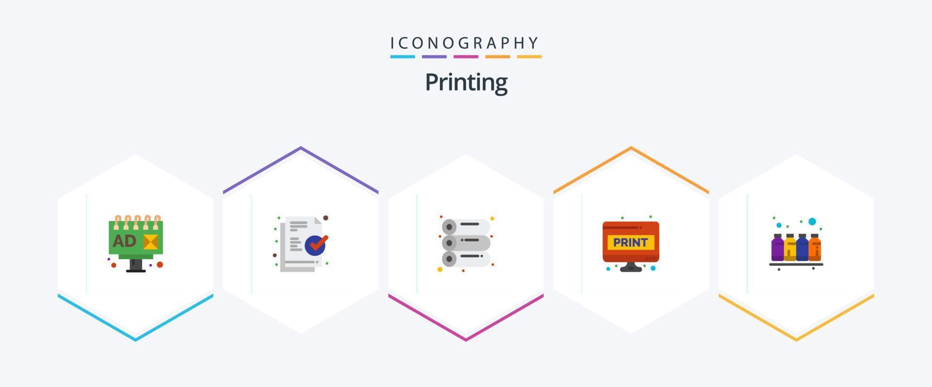 impresión de 25 paquetes de iconos planos que incluyen impresión. color. impresión. botella. imprimir vector