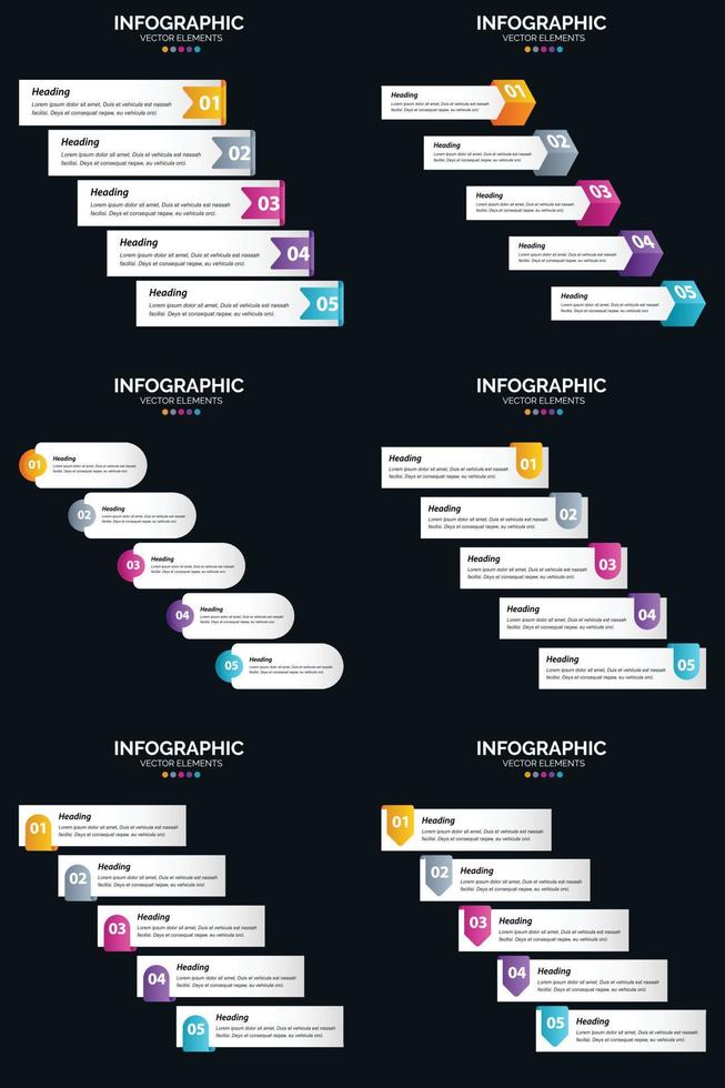 Vector 6 Infographics Pack Presentation slide template 5 Steps cycle diagrams and timelines