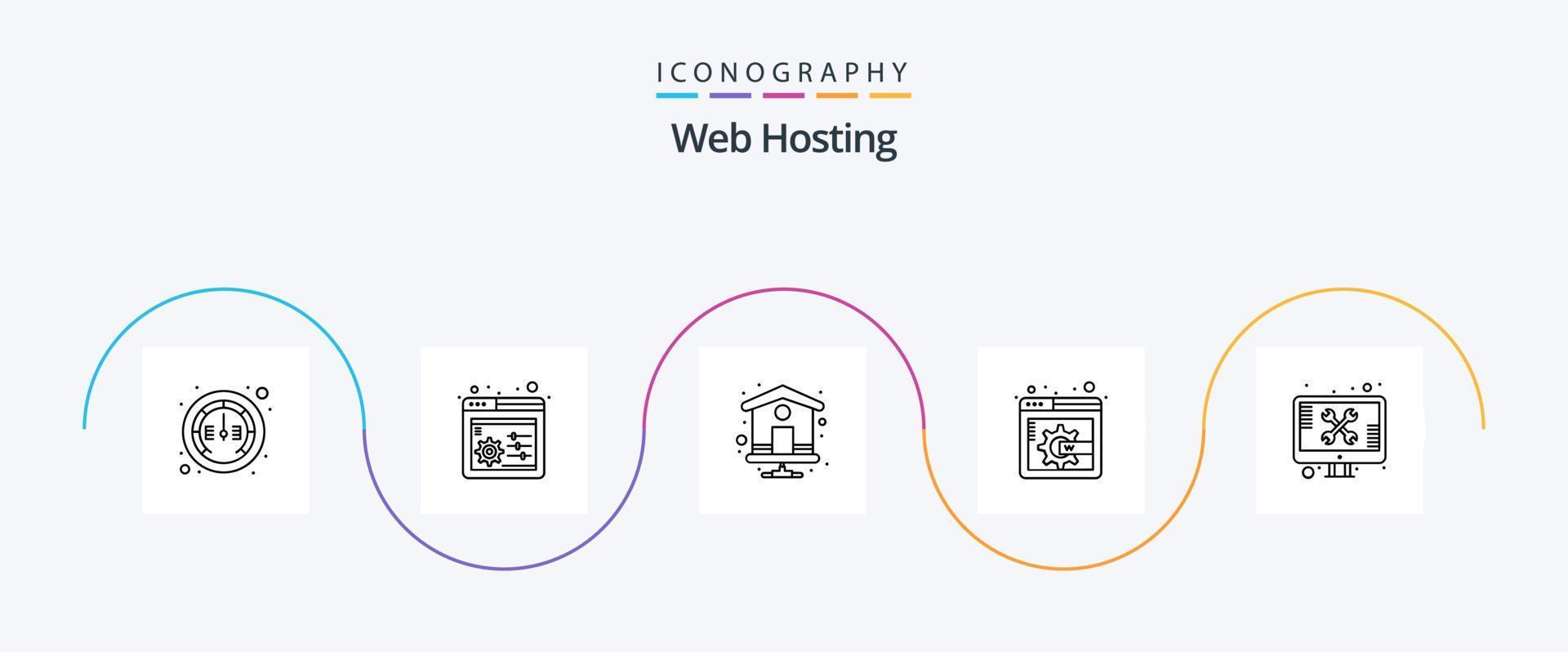 Web Hosting Line 5 Icon Pack Including tools. support. home page. screen. web page vector