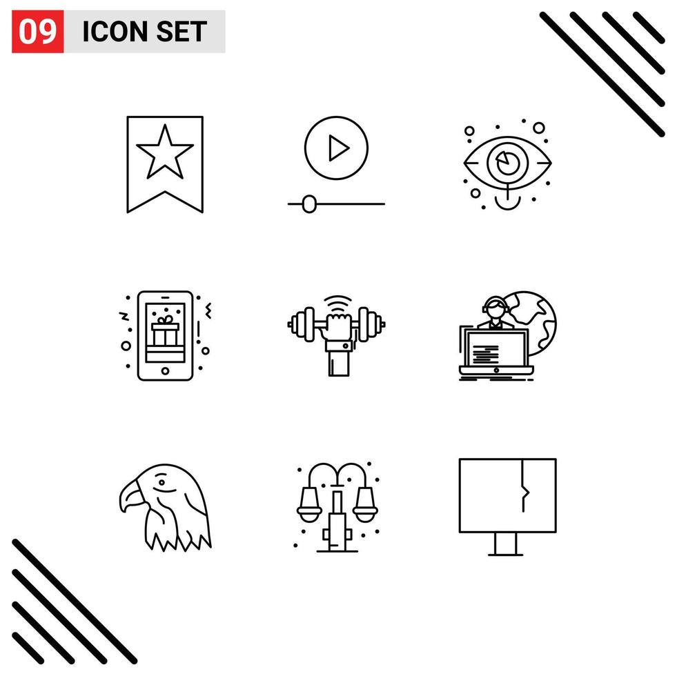 9 Creative Icons Modern Signs and Symbols of dumbbell mobile gift eye mobile christmas Editable Vector Design Elements