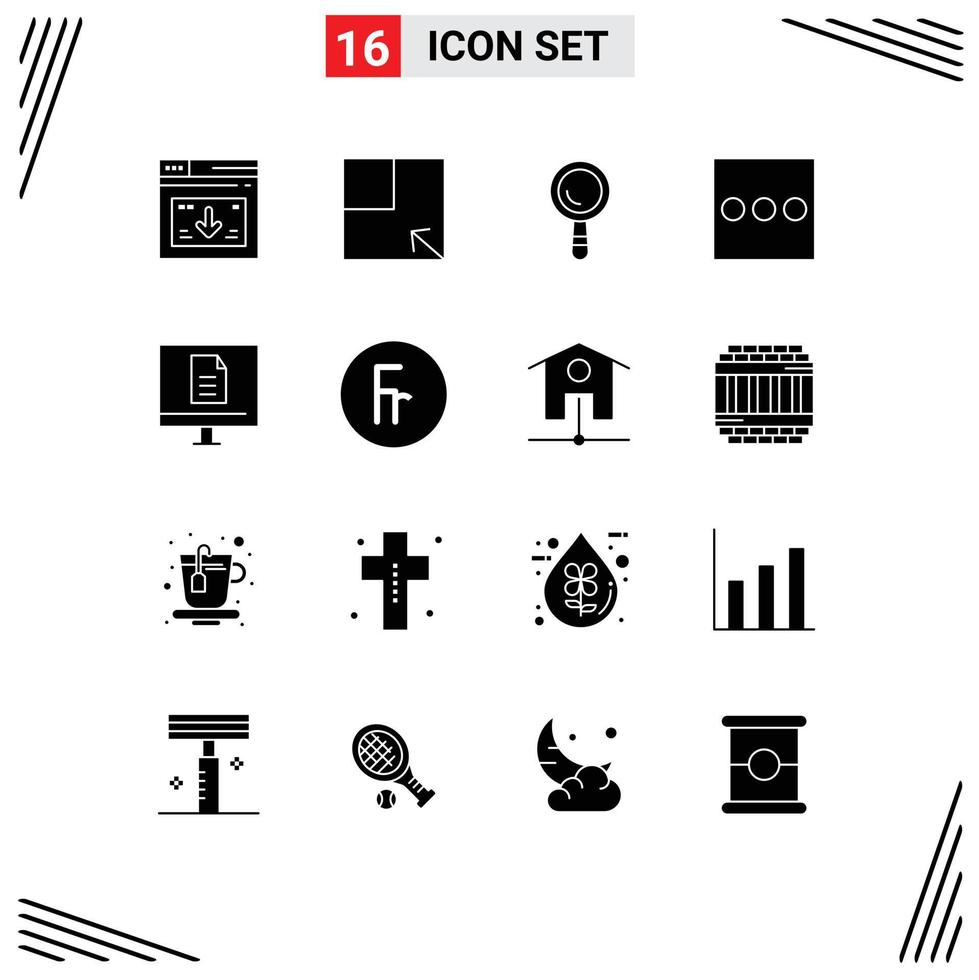 16 Universal Solid Glyph Signs Symbols of school internet search education menu Editable Vector Design Elements
