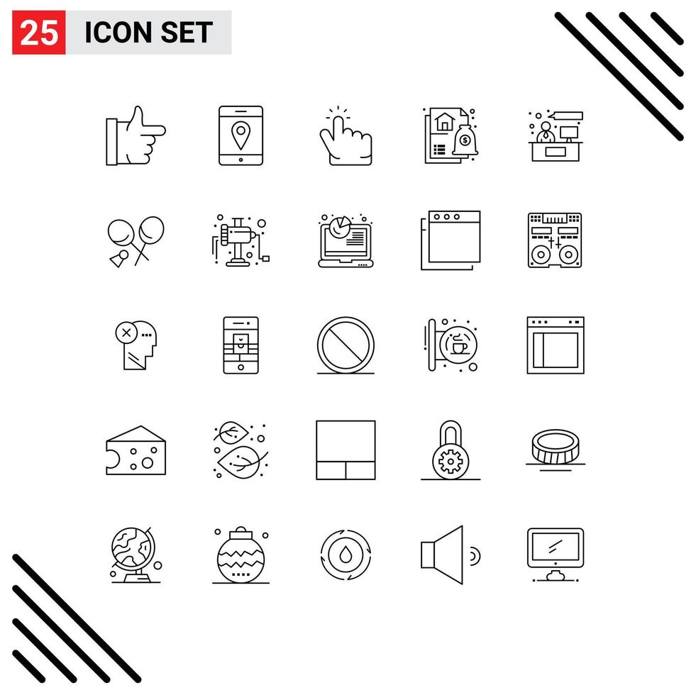 Group of 25 Lines Signs and Symbols for working consulting hand chat housing Editable Vector Design Elements