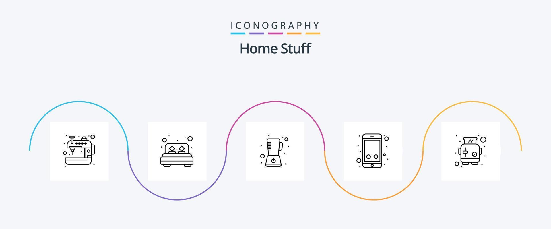 paquete de iconos de la línea 5 de artículos para el hogar que incluye tostadas. contacto. licuadora. teléfono inteligente móvil vector