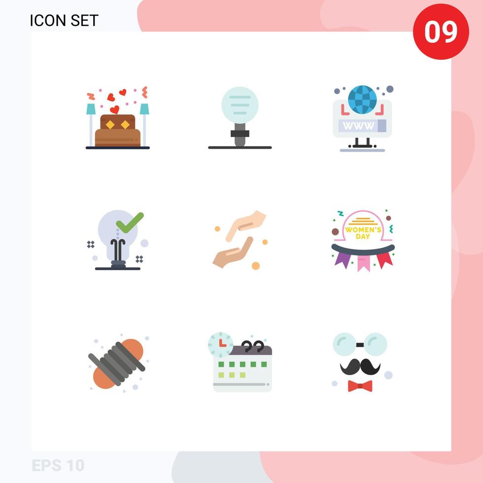 Universal Icon Symbols Group of 9 Modern Flat Colors of ok idea laboratory bulb site Editable Vector Design Elements