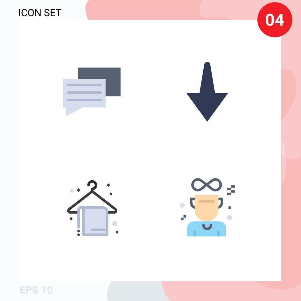 Set of 4 Modern UI Icons Symbols Signs for chat award arrow beach towel winner Editable Vector Design Elements