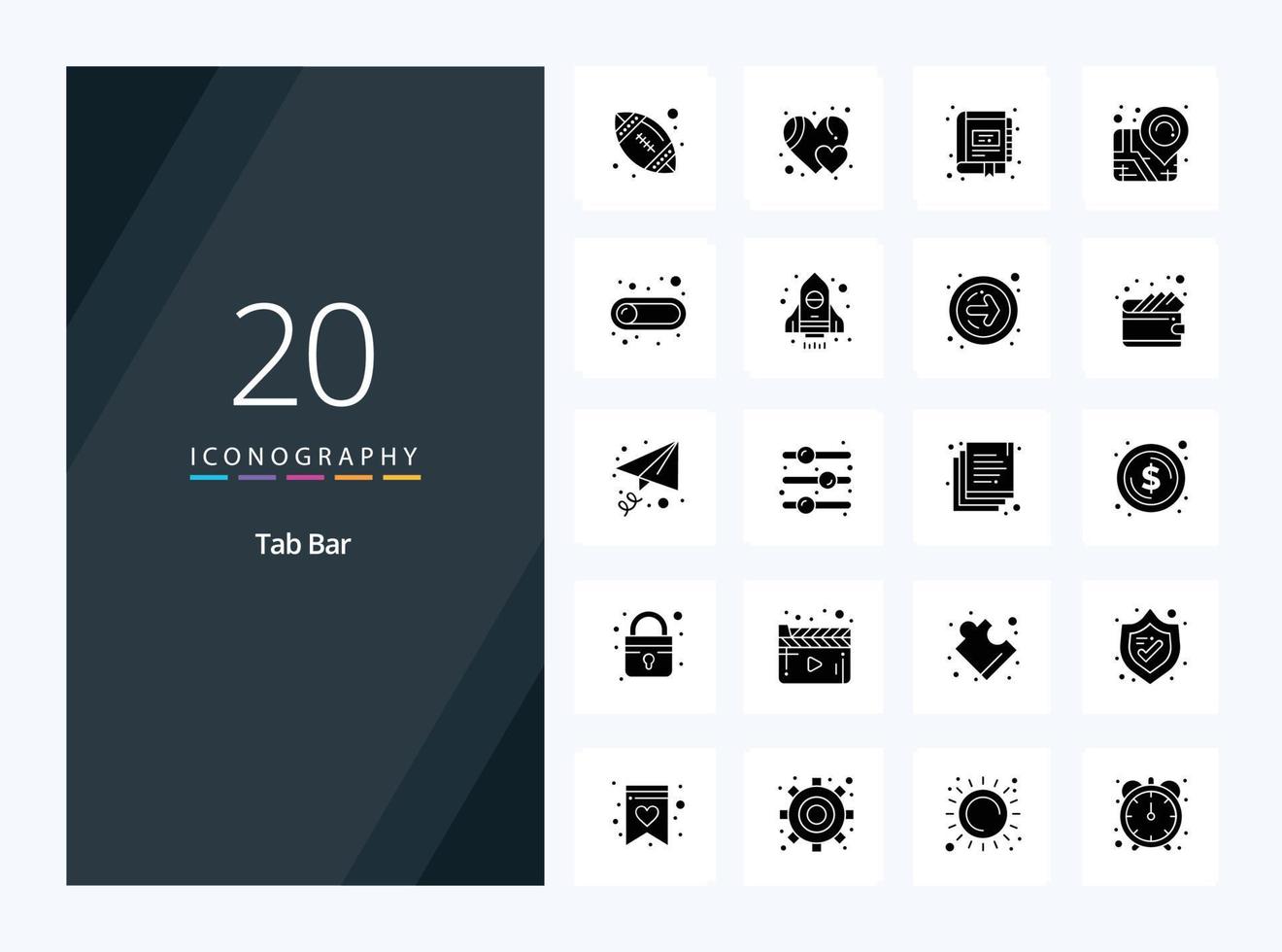 20 Tab Bar Solid Glyph icon for presentation vector