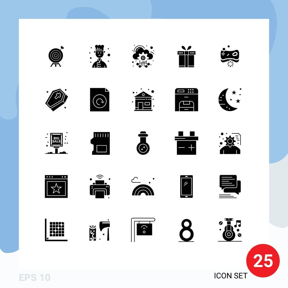 Group of 25 Solid Glyphs Signs and Symbols for soap beauty hosting ribbon box Editable Vector Design Elements