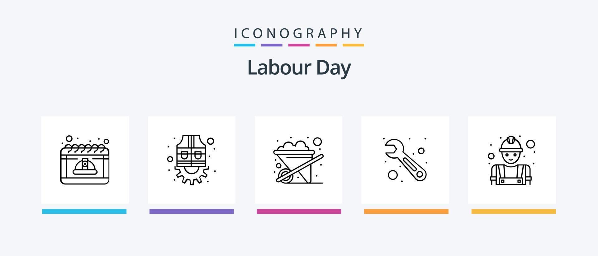 paquete de iconos de la línea 5 del día del trabajo que incluye bandera. celebracion. ingeniero. engranaje. plan. diseño de iconos creativos vector