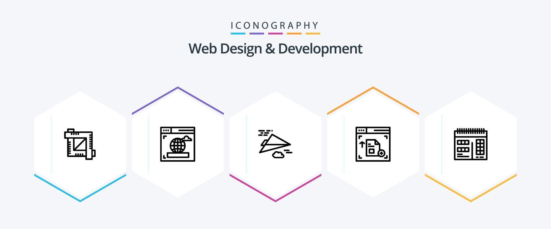 Web Design And Development 25 Line icon pack including webpage. interface . web. paper vector