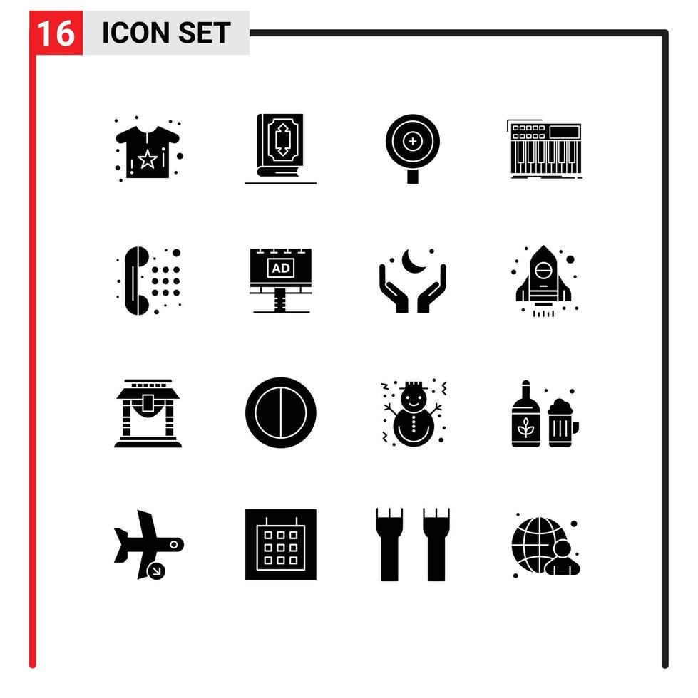 16 Universal Solid Glyph Signs Symbols of communication synthesiser muslim midi synth Editable Vector Design Elements