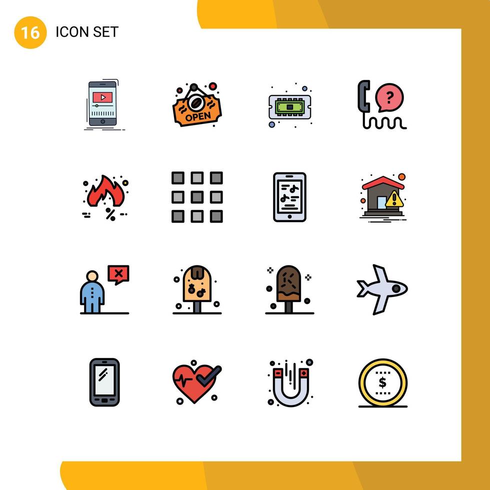 16 Flat Color Filled Line concept for Websites Mobile and Apps friday service chip interface customer Editable Creative Vector Design Elements
