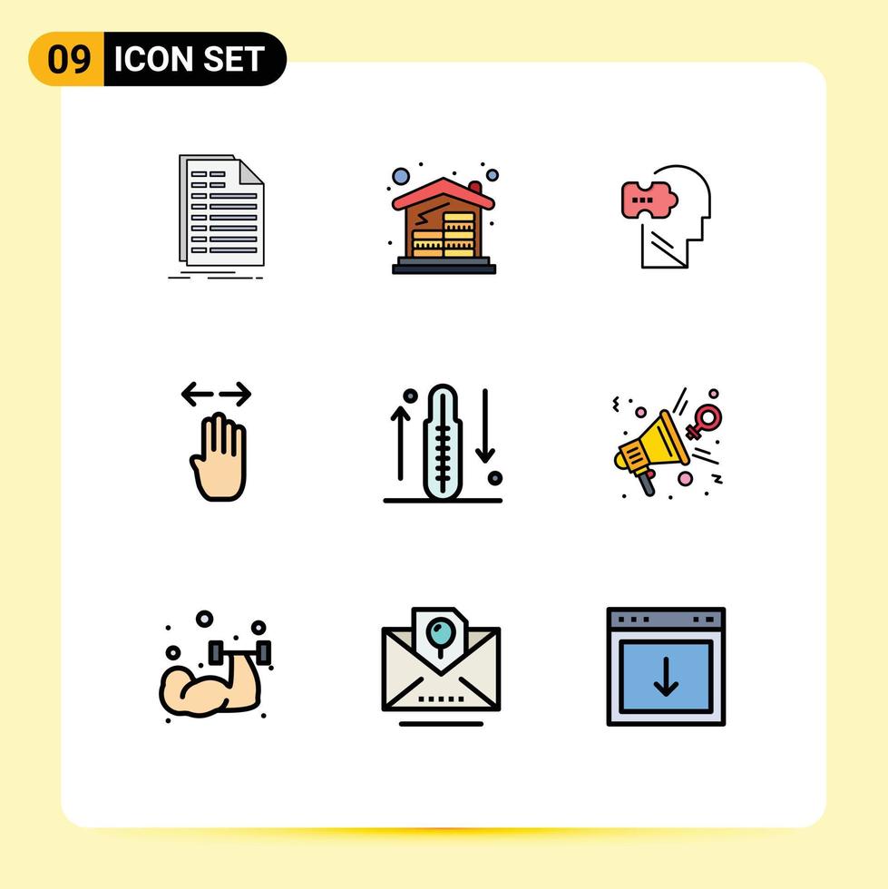 Universal Icon Symbols Group of 9 Modern Filledline Flat Colors of right finger money hand solving Editable Vector Design Elements