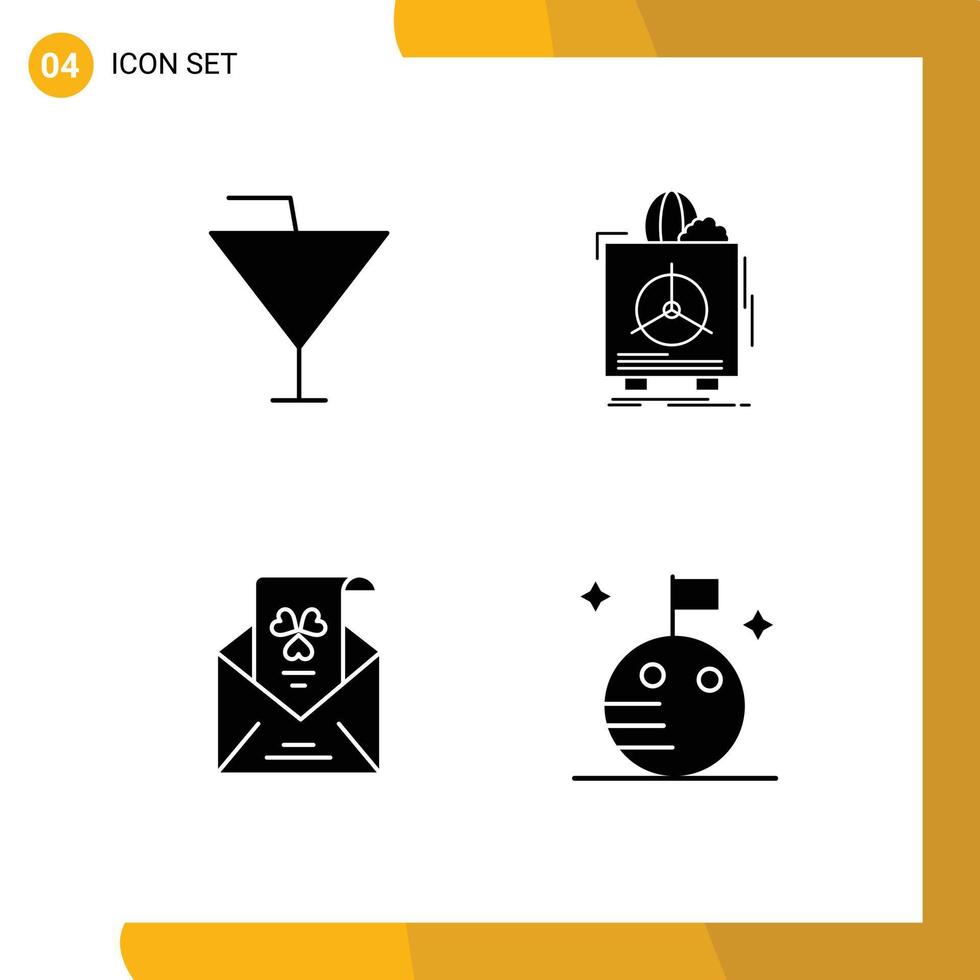 Modern Set of 4 Solid Glyphs and symbols such as drink e party product envelope Editable Vector Design Elements