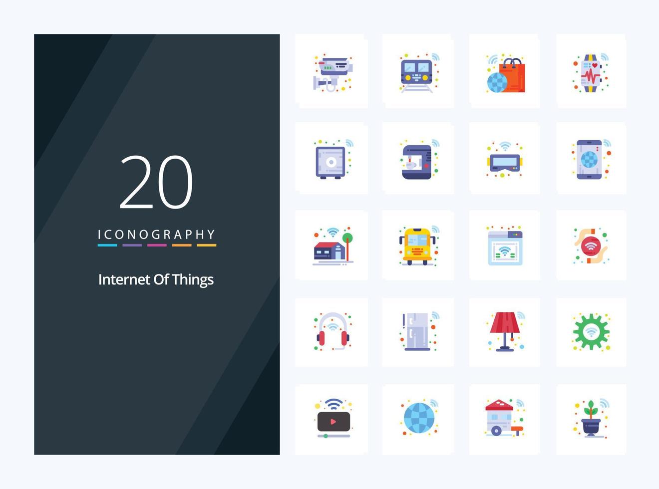 20 internet de las cosas icono de color plano para presentación vector