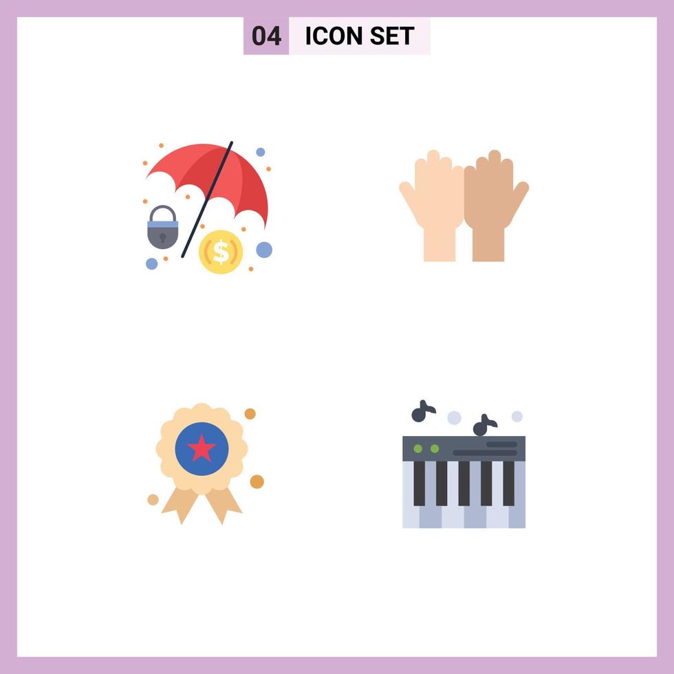 Group of 4 Flat Icons Signs and Symbols for cyber crime independece muslim religion medal Editable Vector Design Elements