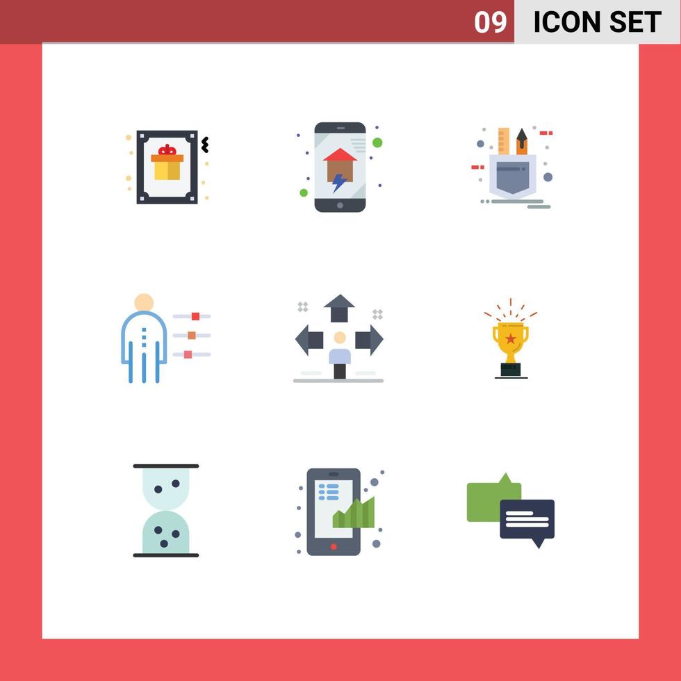 9 User Interface Flat Color Pack of modern Signs and Symbols of person employee home wifi abilities tools Editable Vector Design Elements