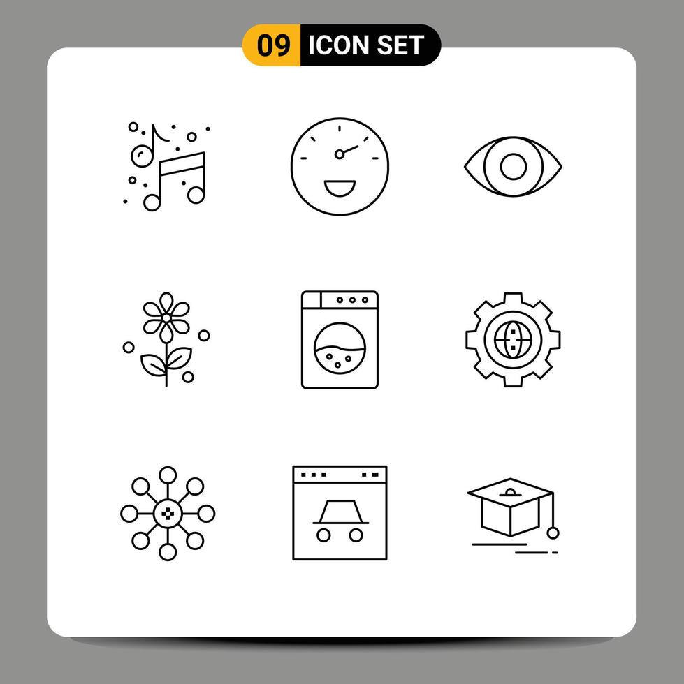 9 Universal Outlines Set for Web and Mobile Applications design browser eye washing nature Editable Vector Design Elements