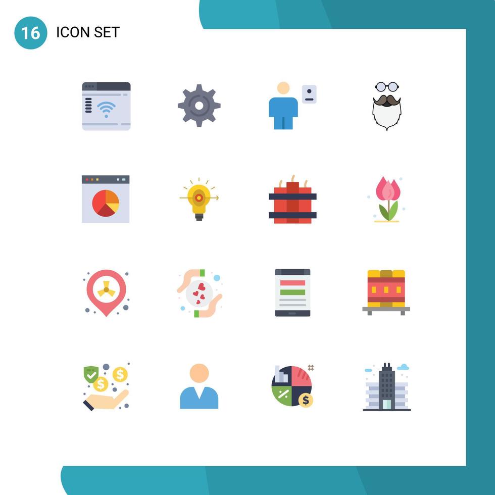 Set of 16 Modern UI Icons Symbols Signs for business beared body movember moustache Editable Pack of Creative Vector Design Elements