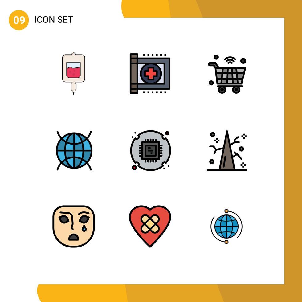 Mobile Interface Filledline Flat Color Set of 9 Pictograms of wifi internet of things hospital internet iot Editable Vector Design Elements