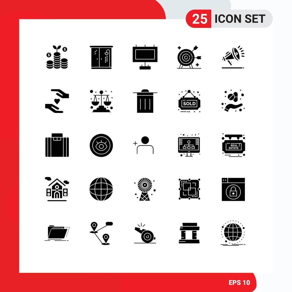 Modern Set of 25 Solid Glyphs and symbols such as care security street gdpr marketing Editable Vector Design Elements