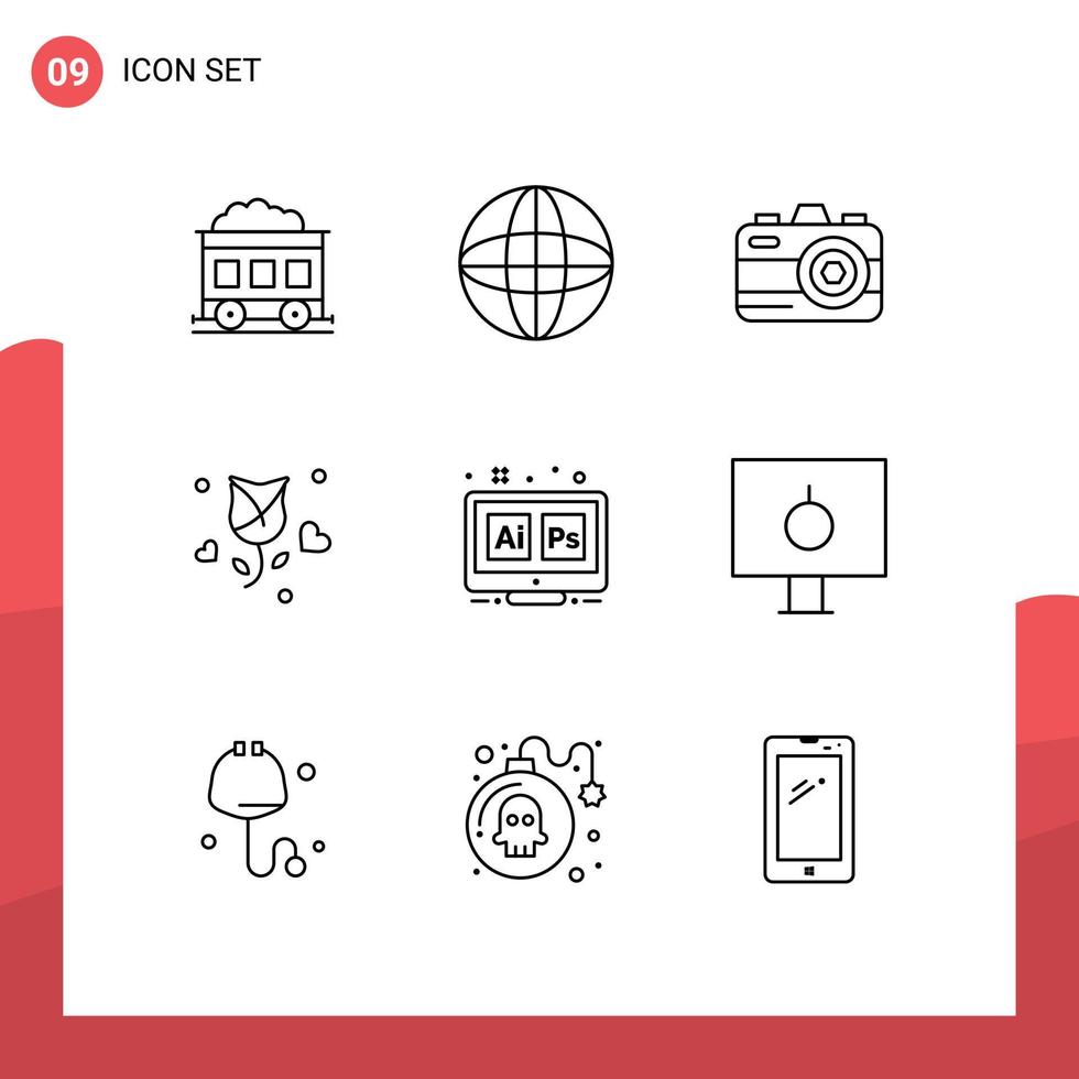 User Interface Pack of 9 Basic Outlines of tool hex summer adobe propose Editable Vector Design Elements