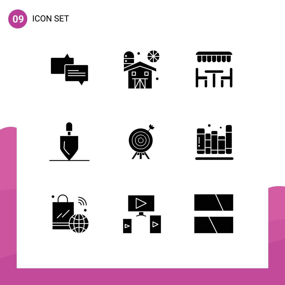 9 Universal Solid Glyphs Set for Web and Mobile Applications arrow target dinner tools gardening Editable Vector Design Elements