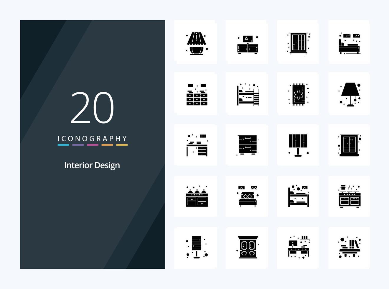 20 Interior Design Solid Glyph icon for presentation vector