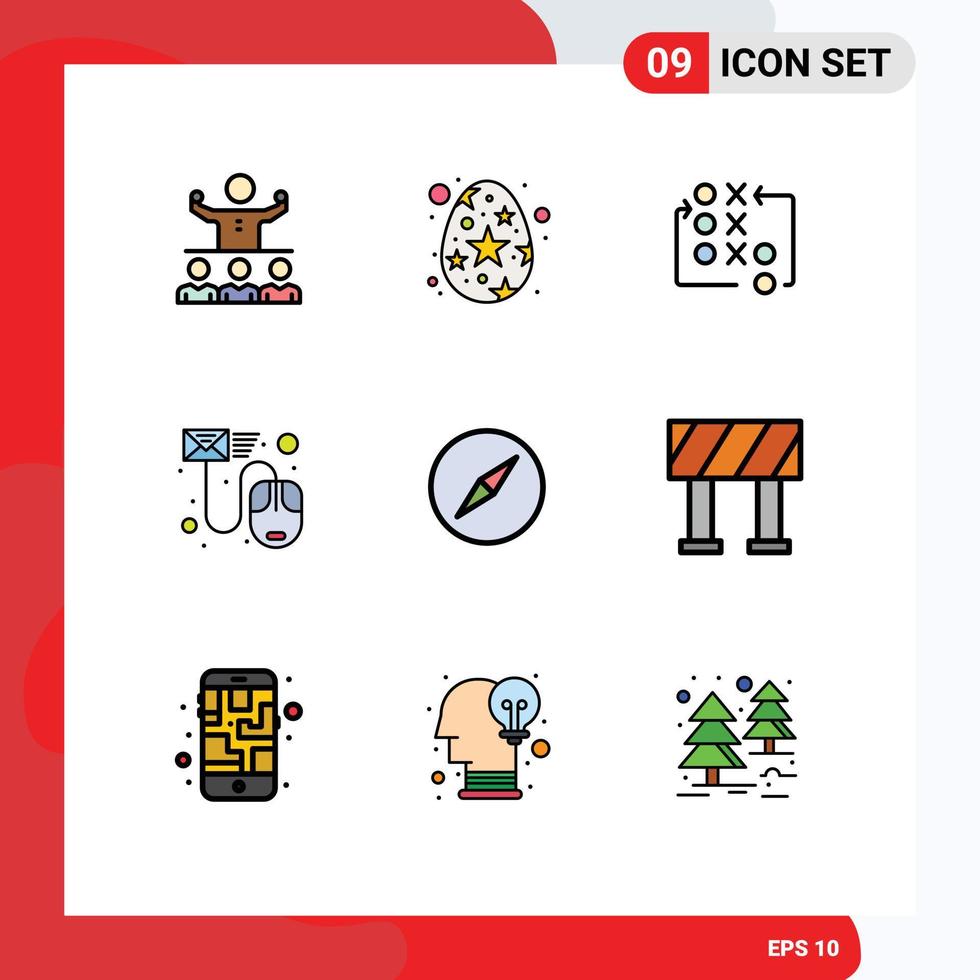 9 User Interface Filledline Flat Color Pack of modern Signs and Symbols of letter email star egg data tactic Editable Vector Design Elements