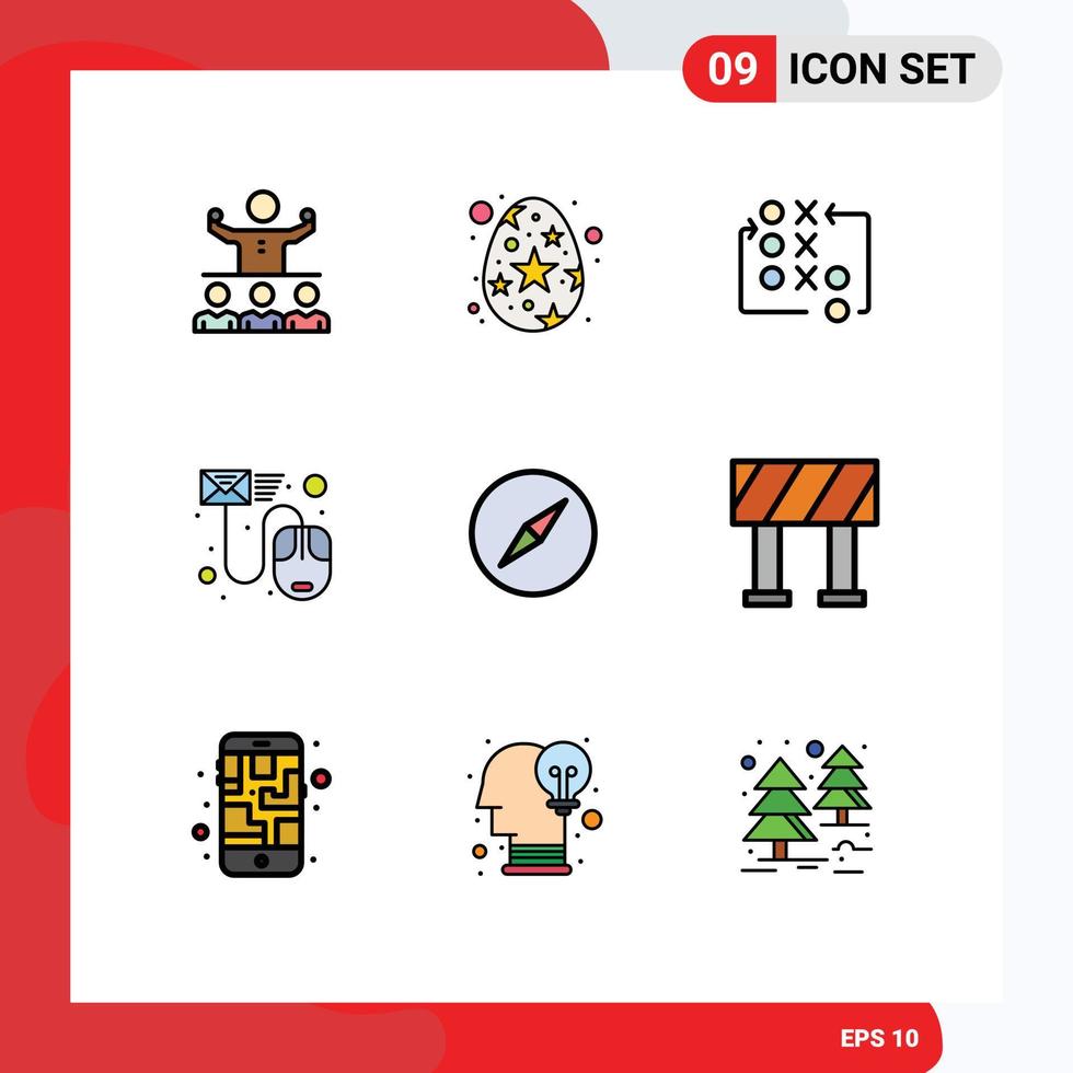 9 paquete de color plano de línea de relleno de interfaz de usuario de signos y símbolos modernos de elementos de diseño de vector editables de táctica de datos de huevo de estrella de correo electrónico
