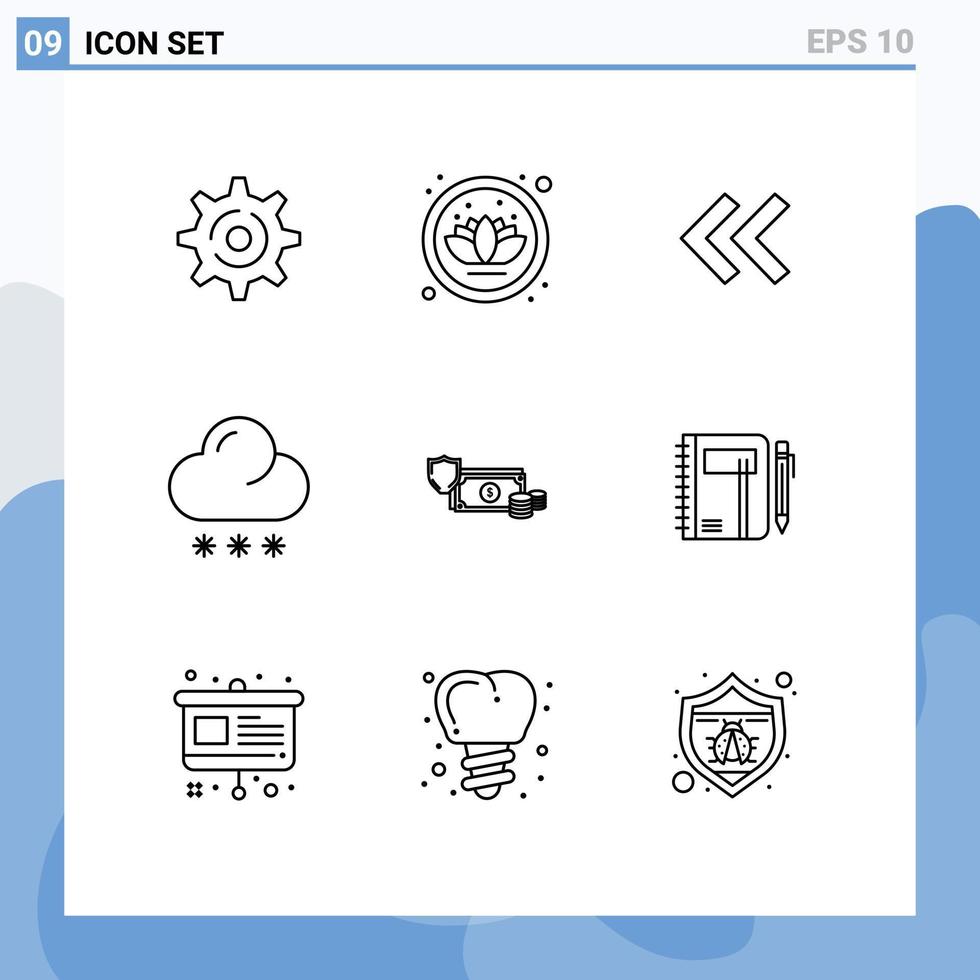 Pictogram Set of 9 Simple Outlines of gold coins back business weather Editable Vector Design Elements