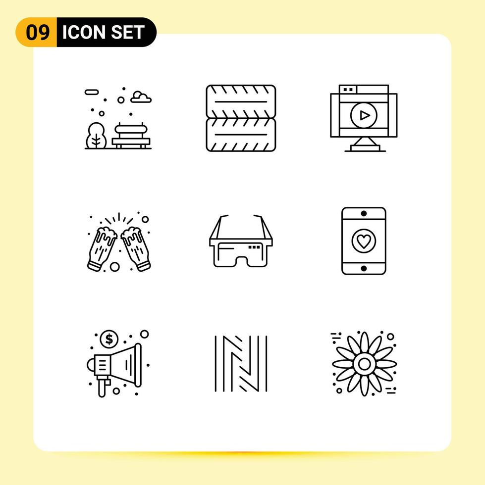 9 Universal Outline Signs Symbols of medical virtual player wine drink Editable Vector Design Elements