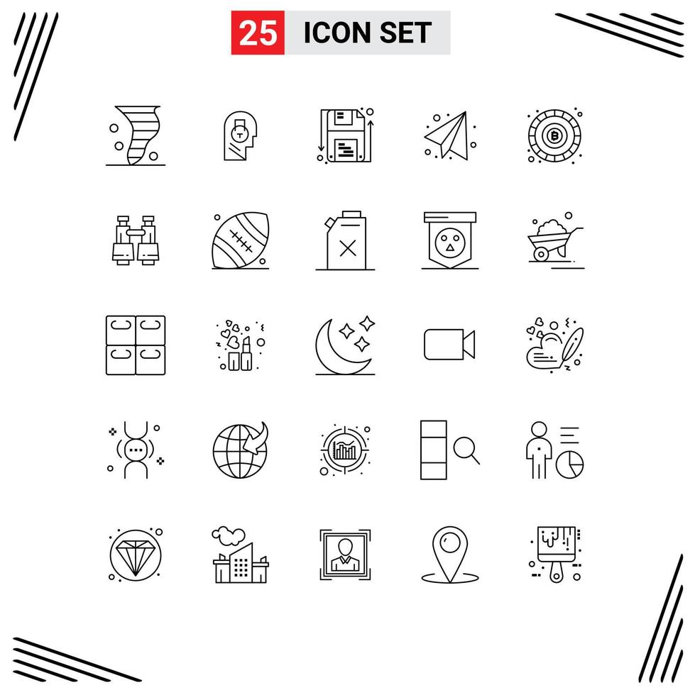 25 User Interface Line Pack of modern Signs and Symbols of bitcoin education data back to school save Editable Vector Design Elements