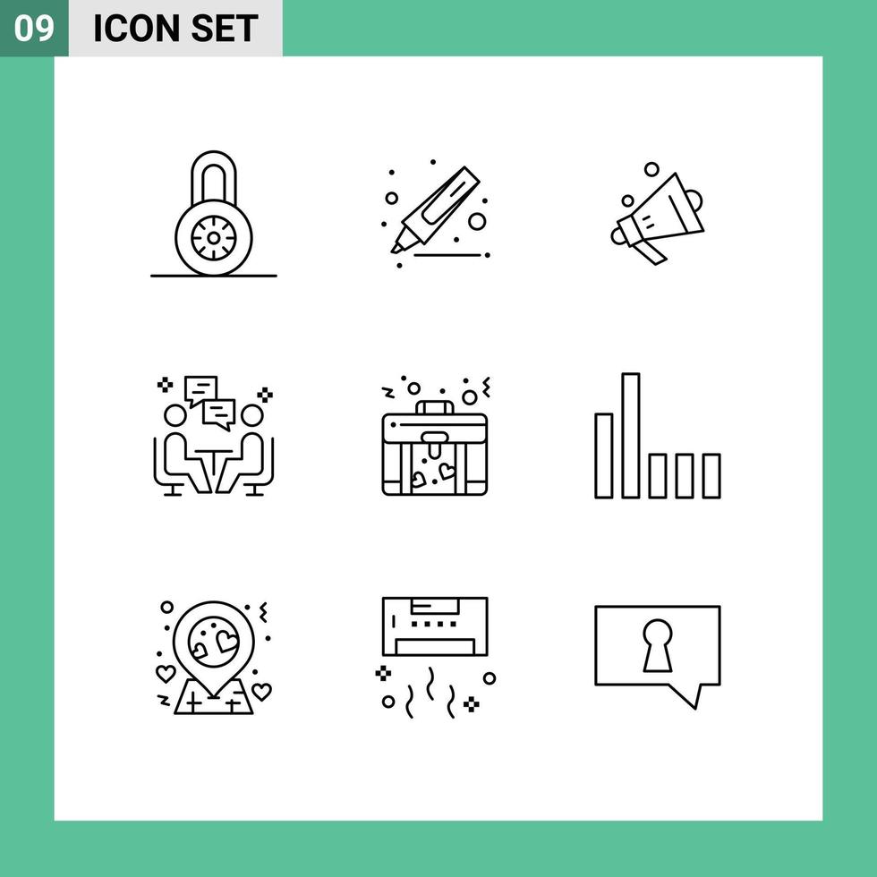 9 Thematic Vector Outlines and Editable Symbols of connection briefcase shopping bag communication Editable Vector Design Elements