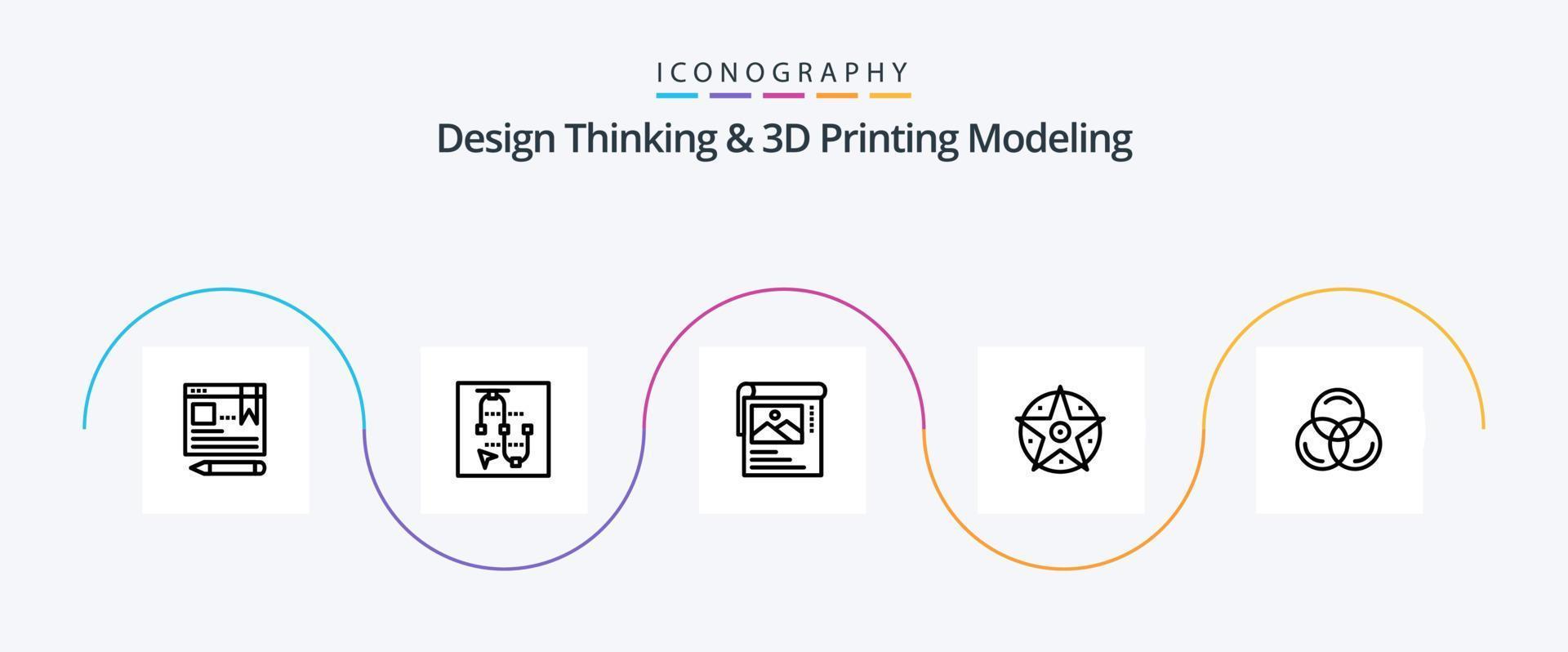 Design Thinking And D Printing Modeling Line 5 Icon Pack Including rgb. project. arrow. satanic. brosher vector