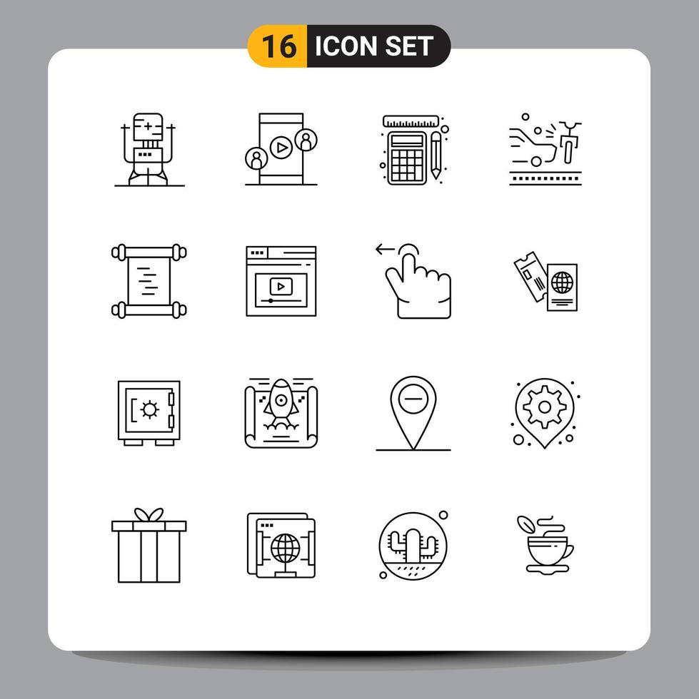 Stock Vector Icon Pack of 16 Line Signs and Symbols for history car video bicycle calculation Editable Vector Design Elements