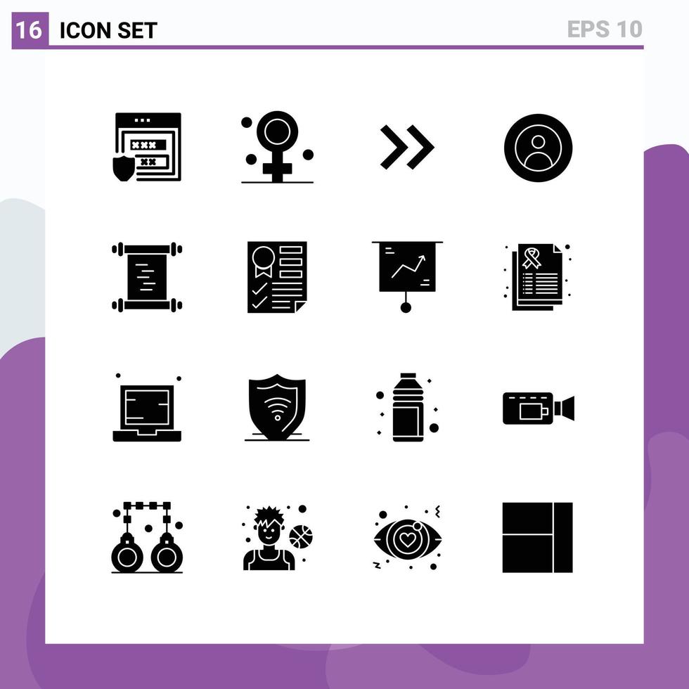 Mobile Interface Solid Glyph Set of 16 Pictograms of log world arrow user global Editable Vector Design Elements