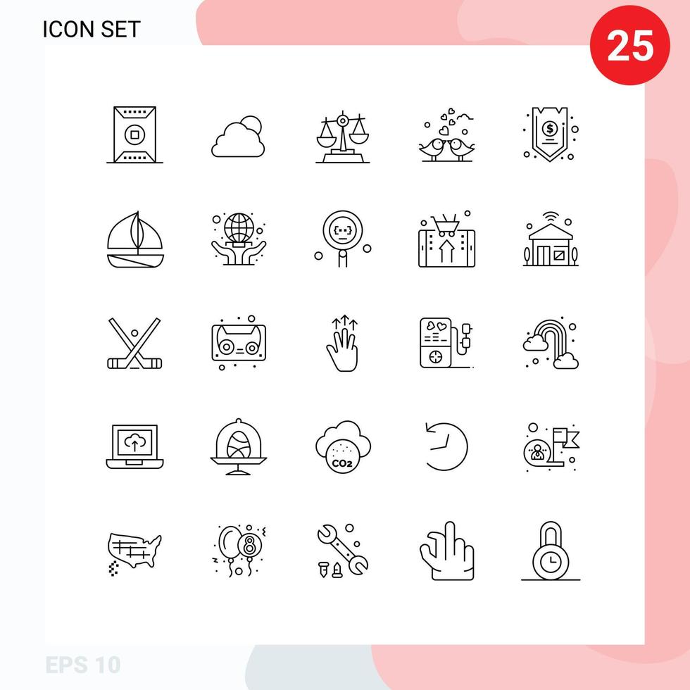 Editable Vector Line Pack of 25 Simple Lines of wedding love cloudy hearts baluance Editable Vector Design Elements