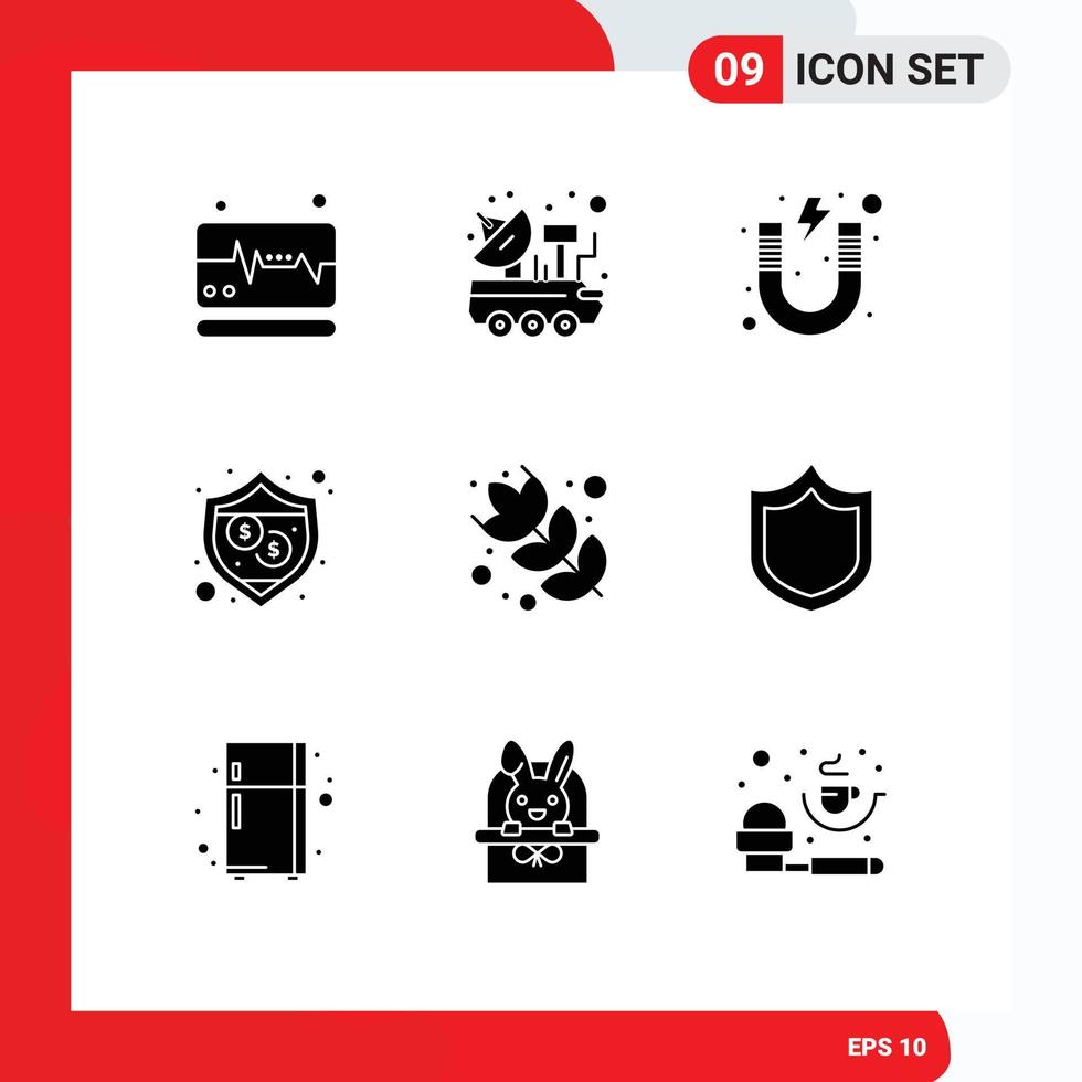 Pack of 9 creative Solid Glyphs of food shield education security study Editable Vector Design Elements