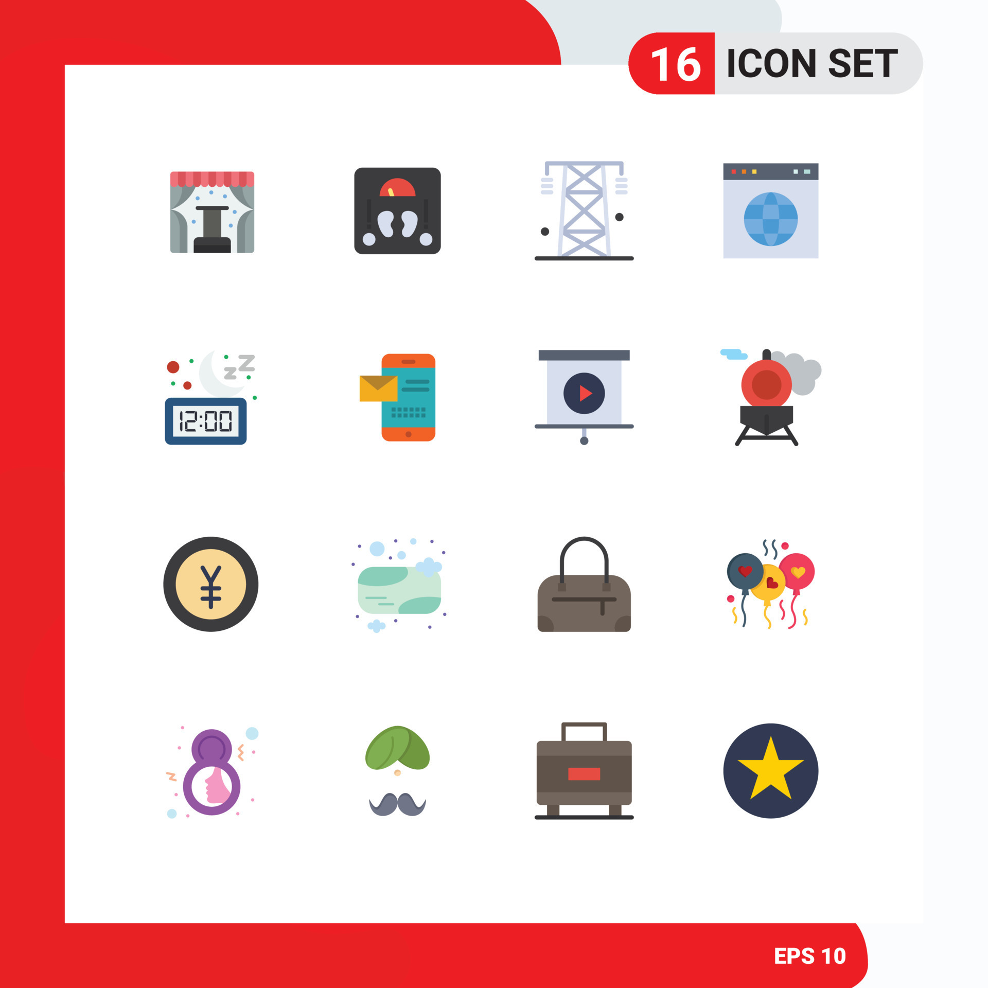 Set of 16 Vector Flat Colors on Grid for clock url electricity link