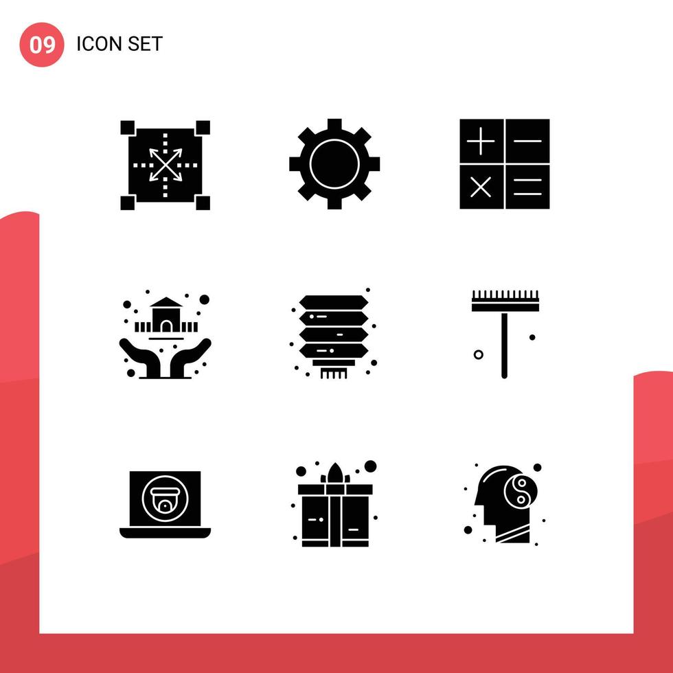 Set of 9 Modern UI Icons Symbols Signs for chinese insurance technology house protection Editable Vector Design Elements