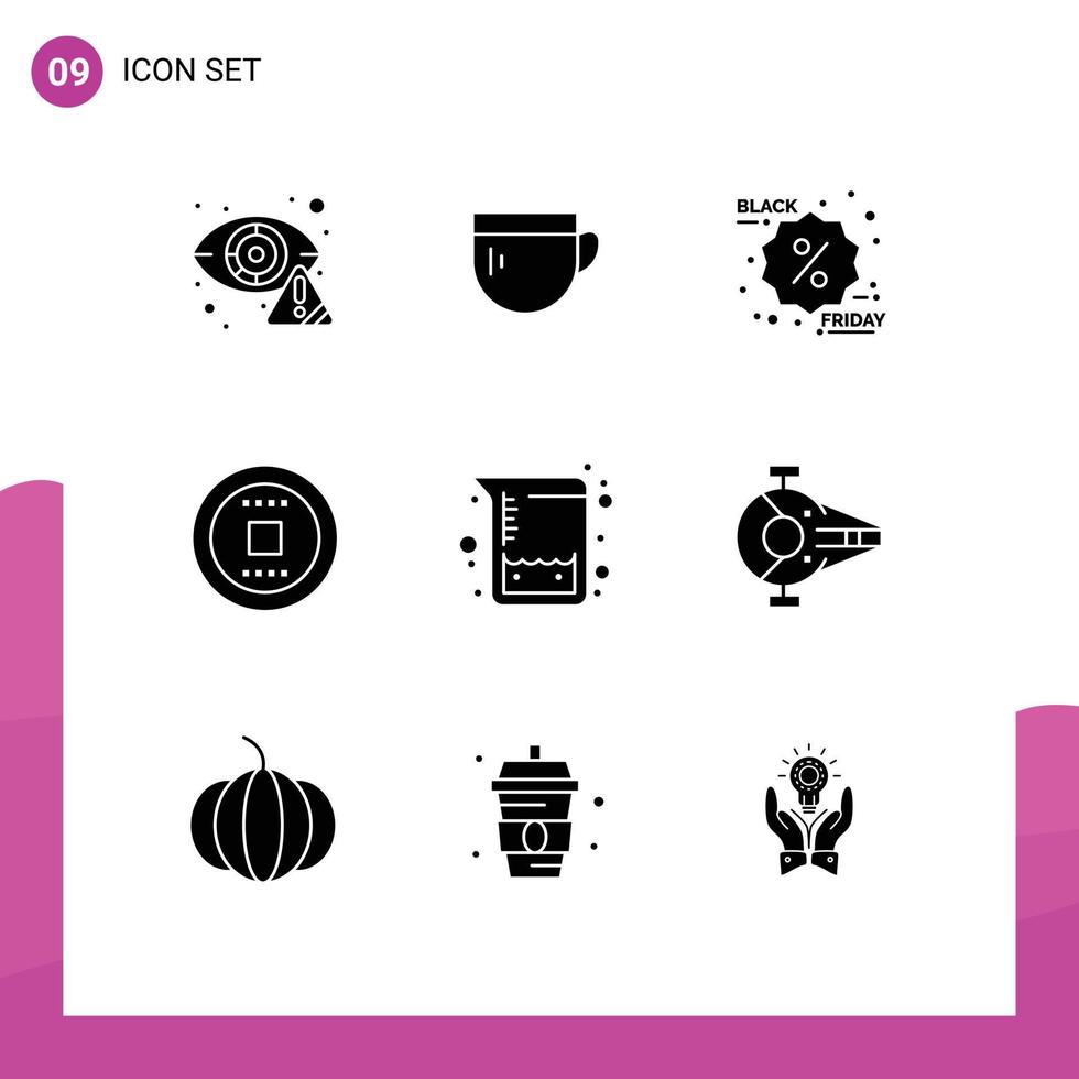 Modern Set of 9 Solid Glyphs Pictograph of flasks stop basic media promotion Editable Vector Design Elements